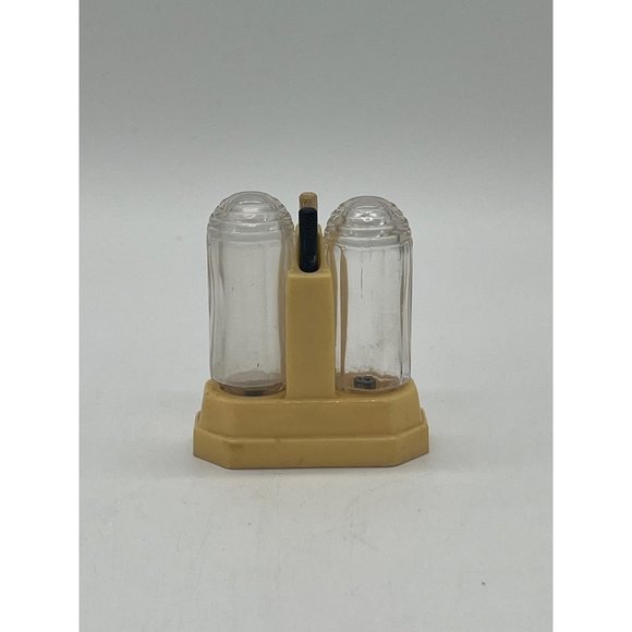 Vintage 1930's Imperial Metal Clear Salt and Pepper Shakers w/Yellow Holder - Picture 1 of 1